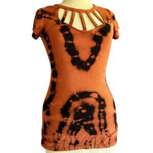 Candies Shirt Womens Size Small Brown Tie Dye Y2K Hippie Indie Bodycon 90s Boho